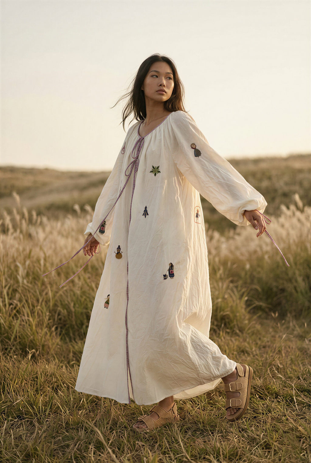 White Silk Gathered Midi Dress
