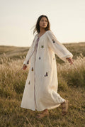 White Silk Gathered Midi Dress