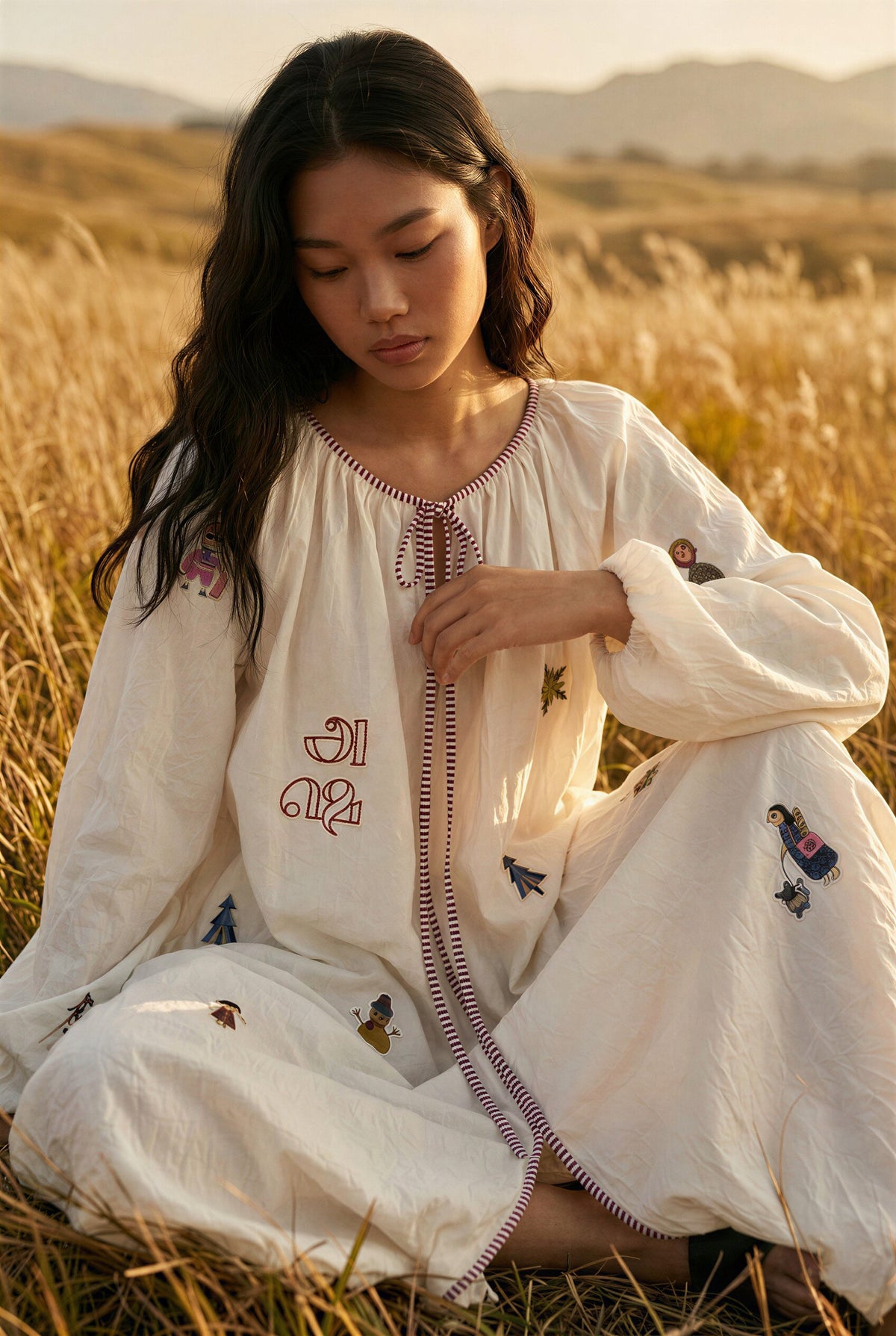 White Silk Gathered Midi Dress