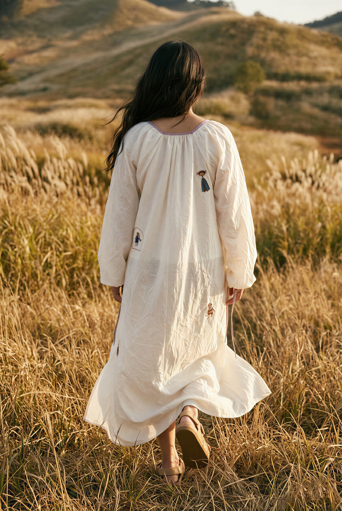 White Silk Gathered Midi Dress