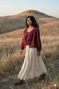 White Printed Gathered Wool Skirt