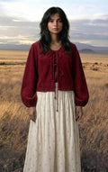 Red Printed Tie-Up Wool Top