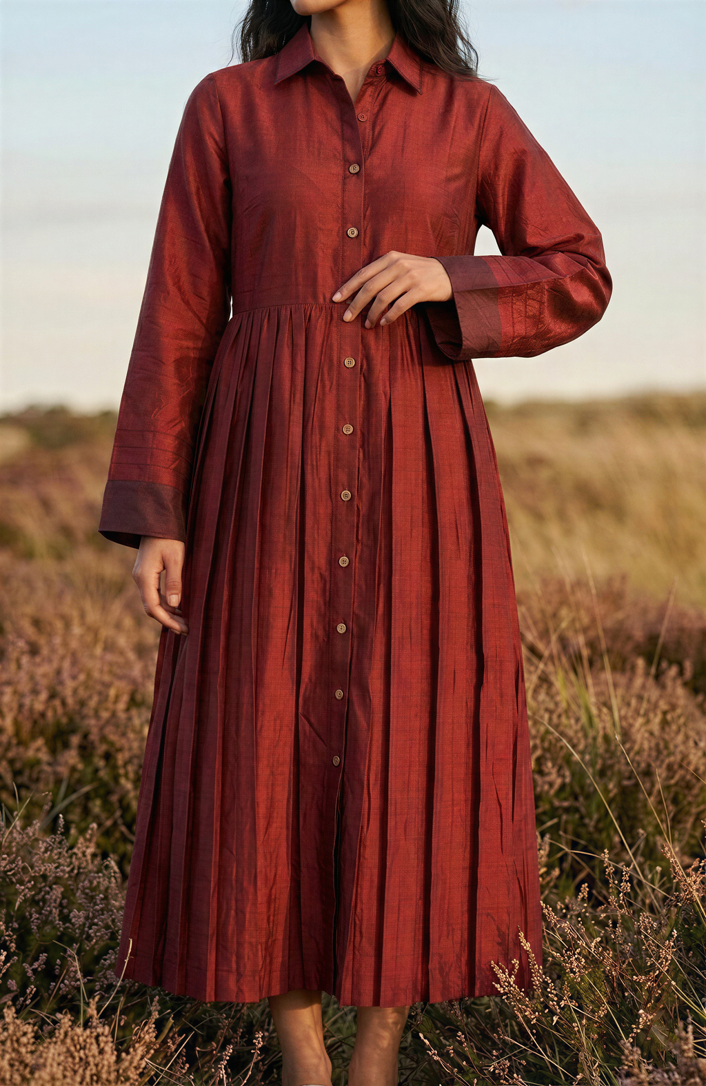Red & Burgundy Silk Dress