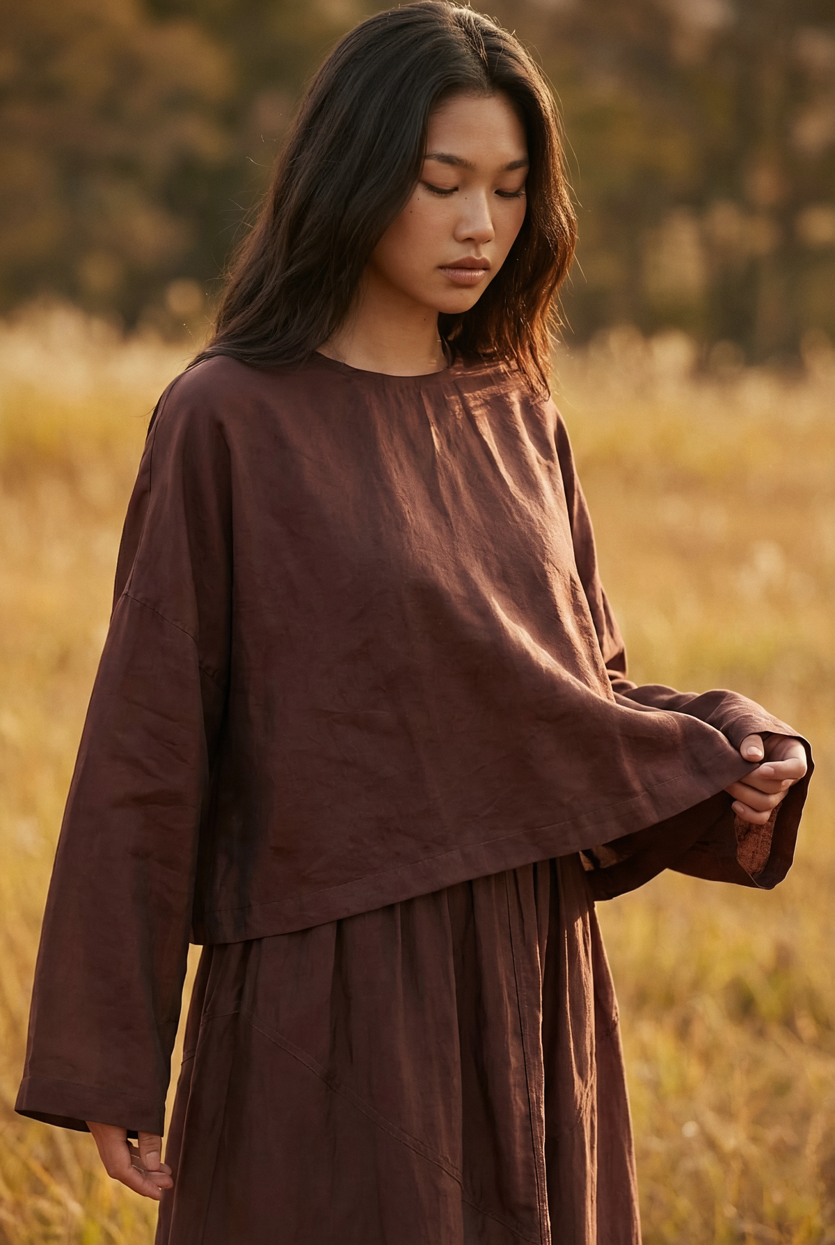 Burgundy Asymmetrical Silk Skirt