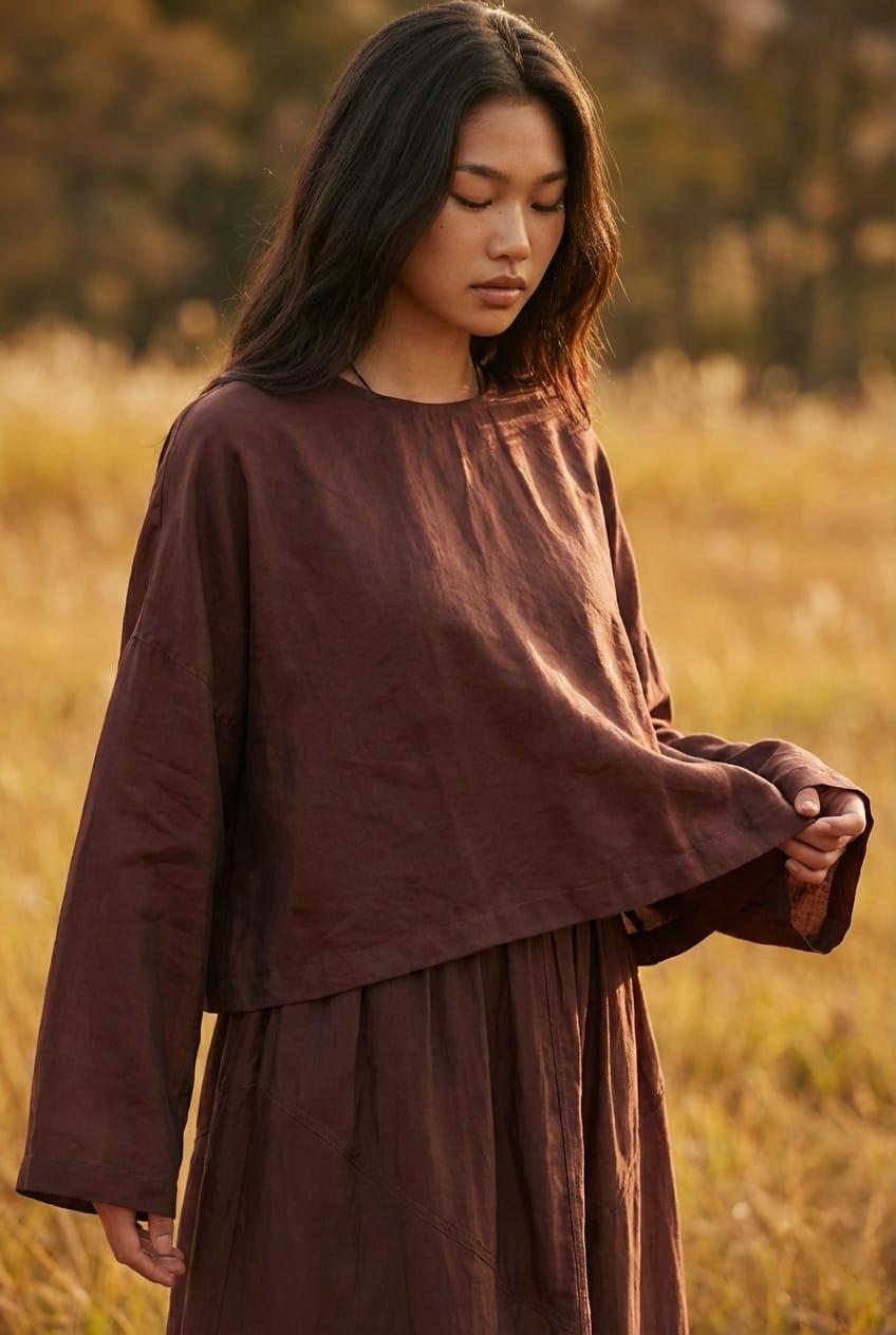 Burgundy Silk Kimono Top