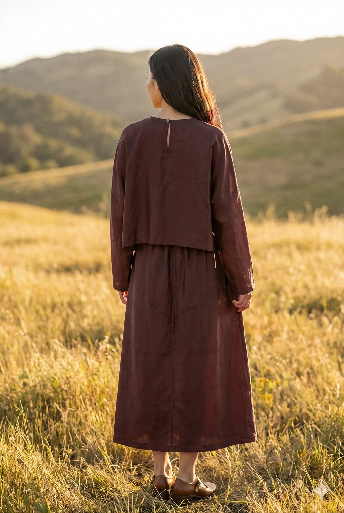 Burgundy Asymmetrical Silk Skirt