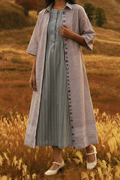 Grey Wool Long Embroidered Shirt Dress