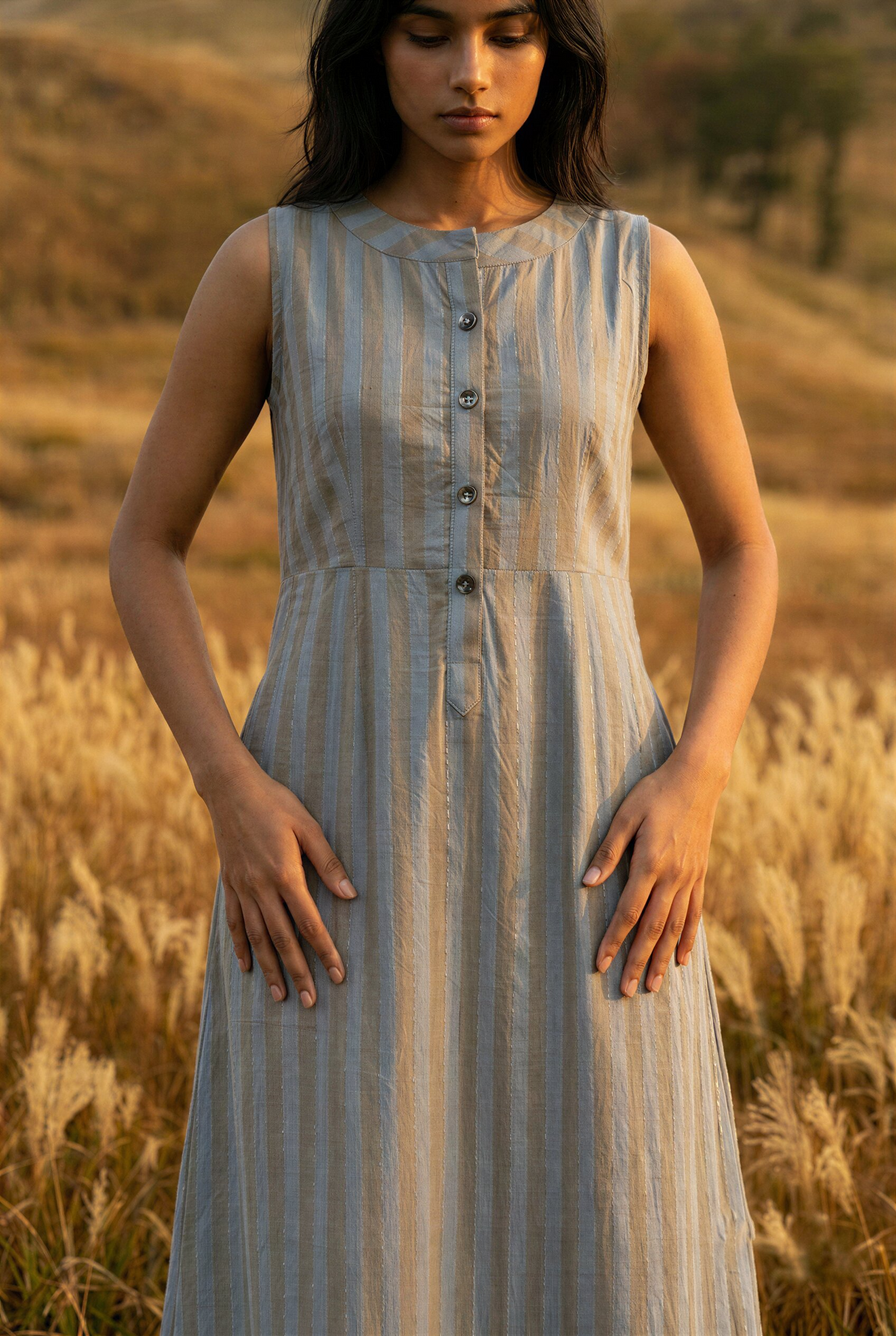 Blue & Beige Striped Dress
