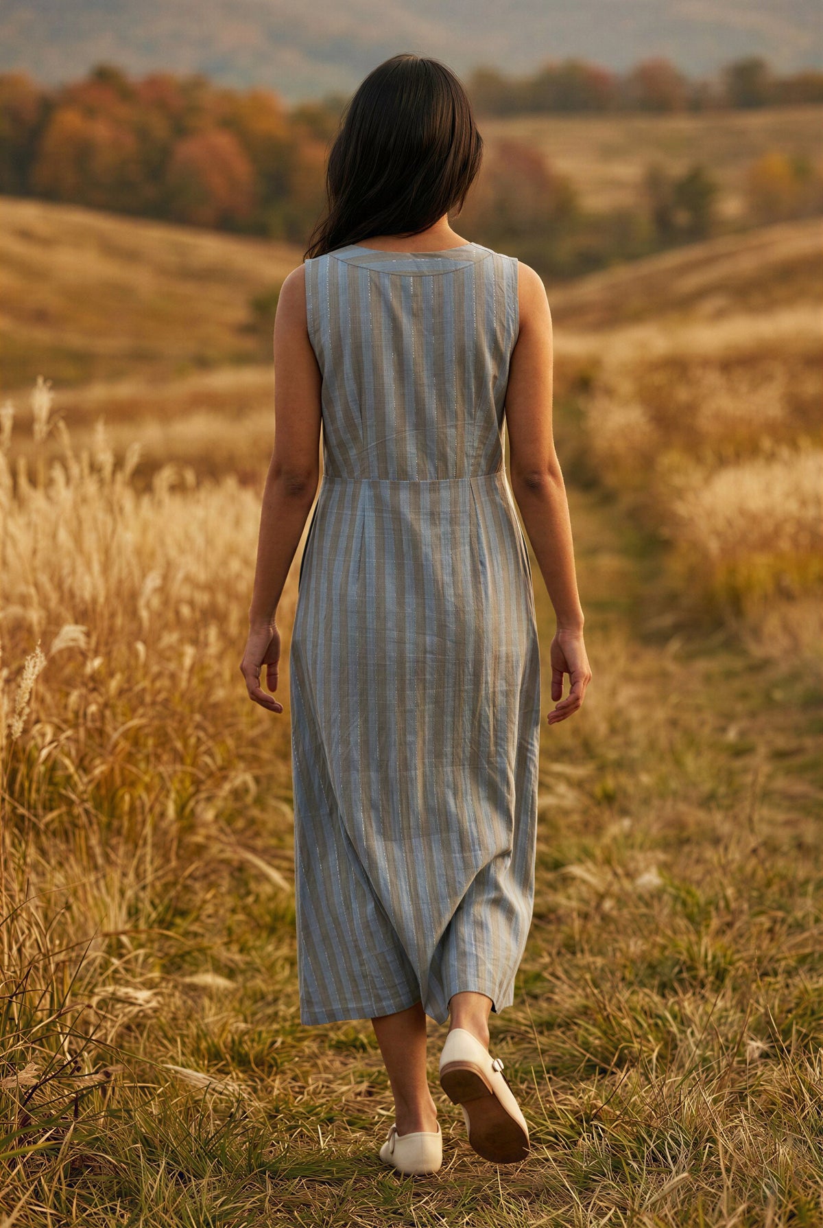 Blue & Beige Striped Dress