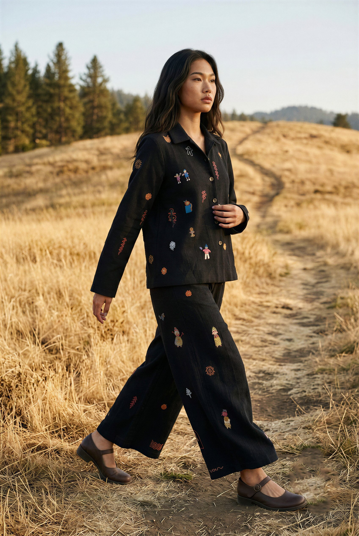 Black Cotton Jacquard Embroidered Jacket