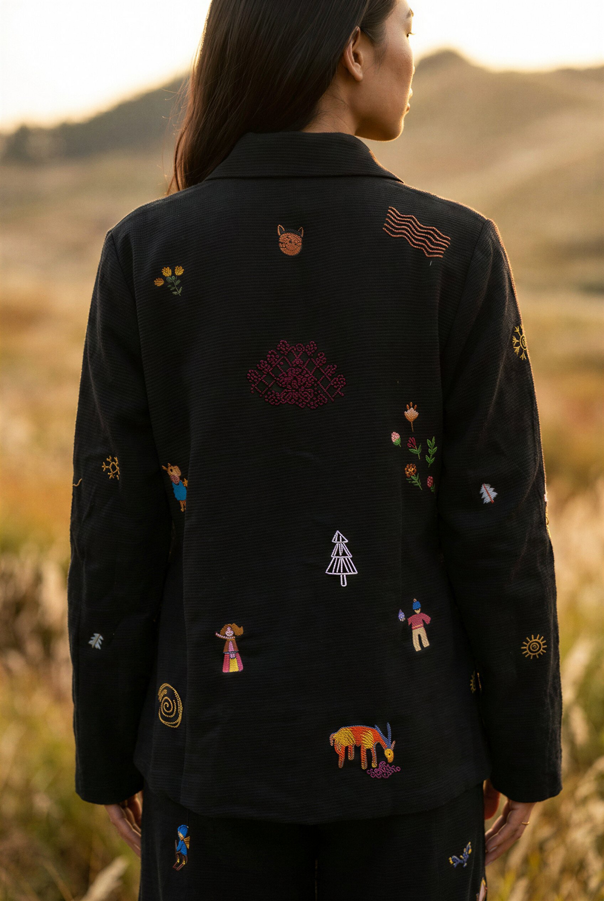 Black Cotton Jacquard Embroidered Jacket