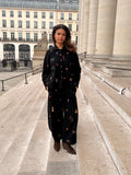 Black Cotton Jacquard Embroidered Pants