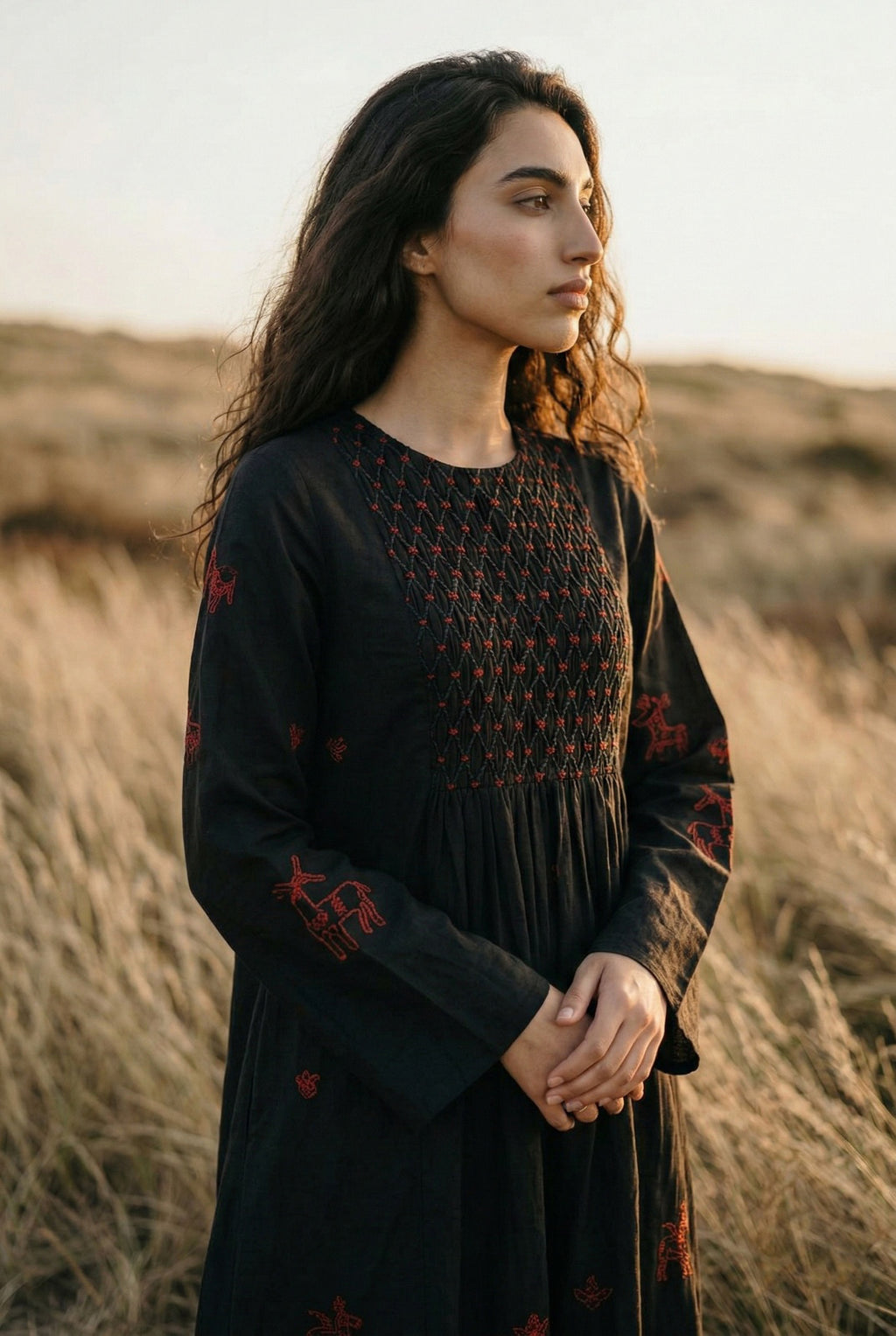 Black Silk Embroidered Dress