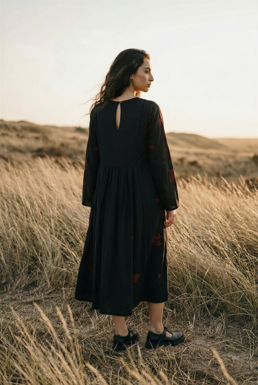 Black Silk Embroidered Dress