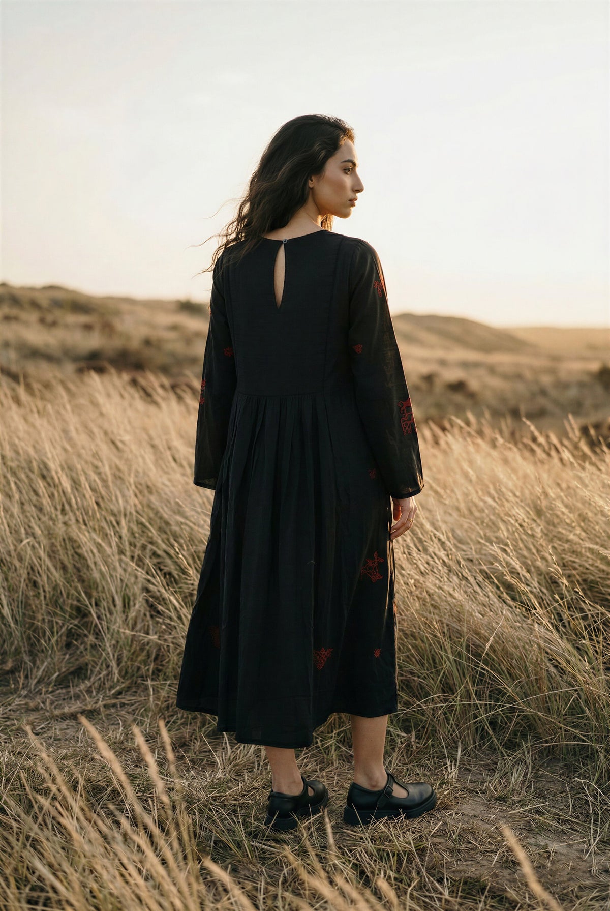 Black Silk Embroidered Dress