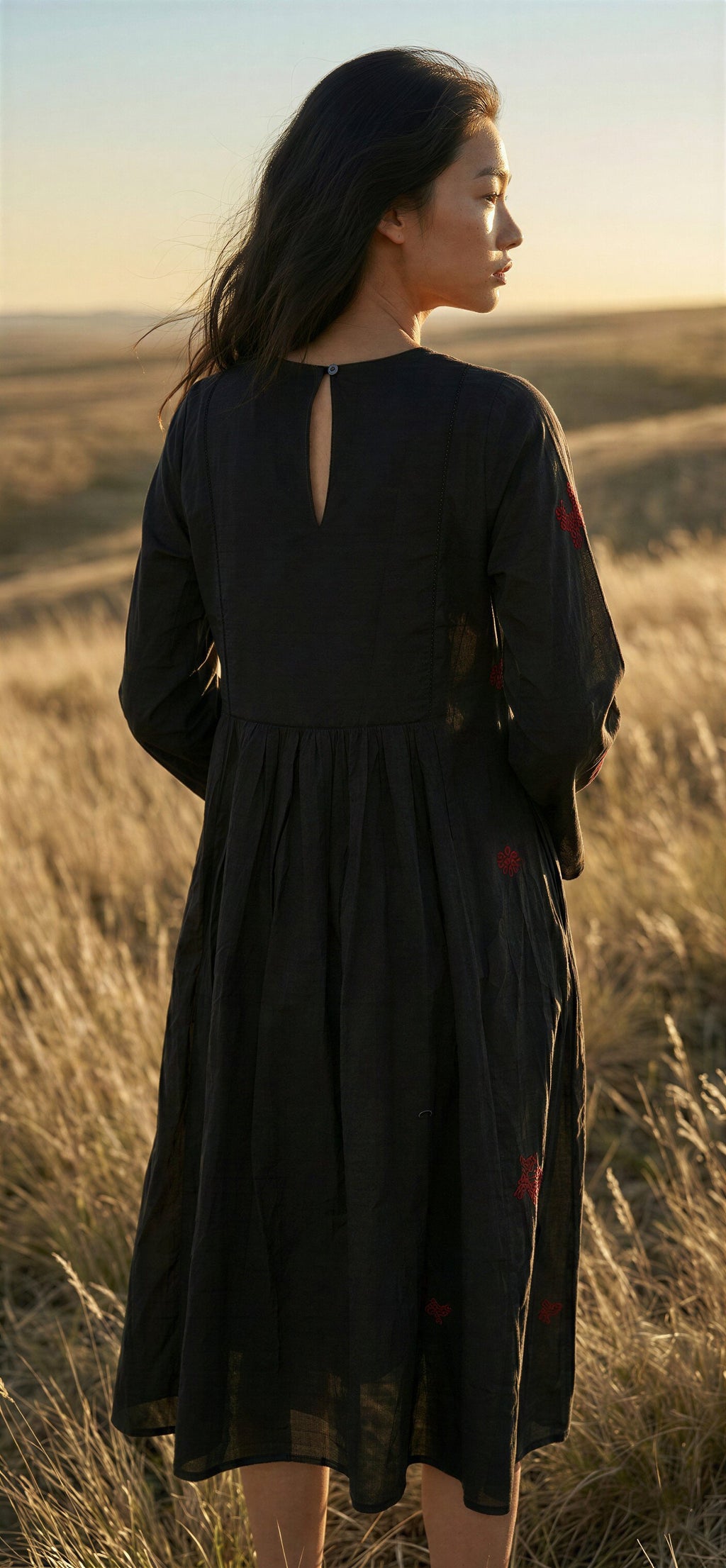 Black Silk Embroidered Dress