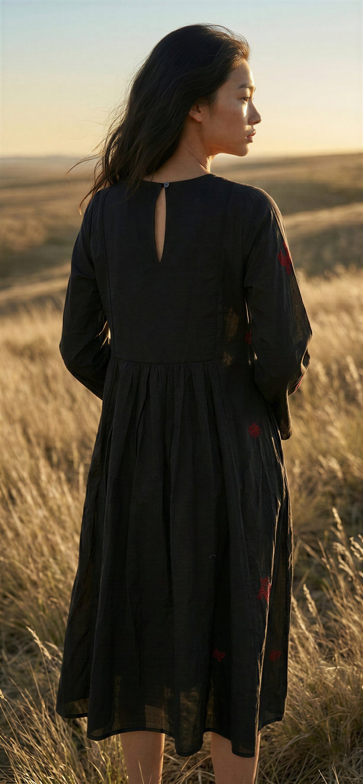 Black Silk Embroidered Dress