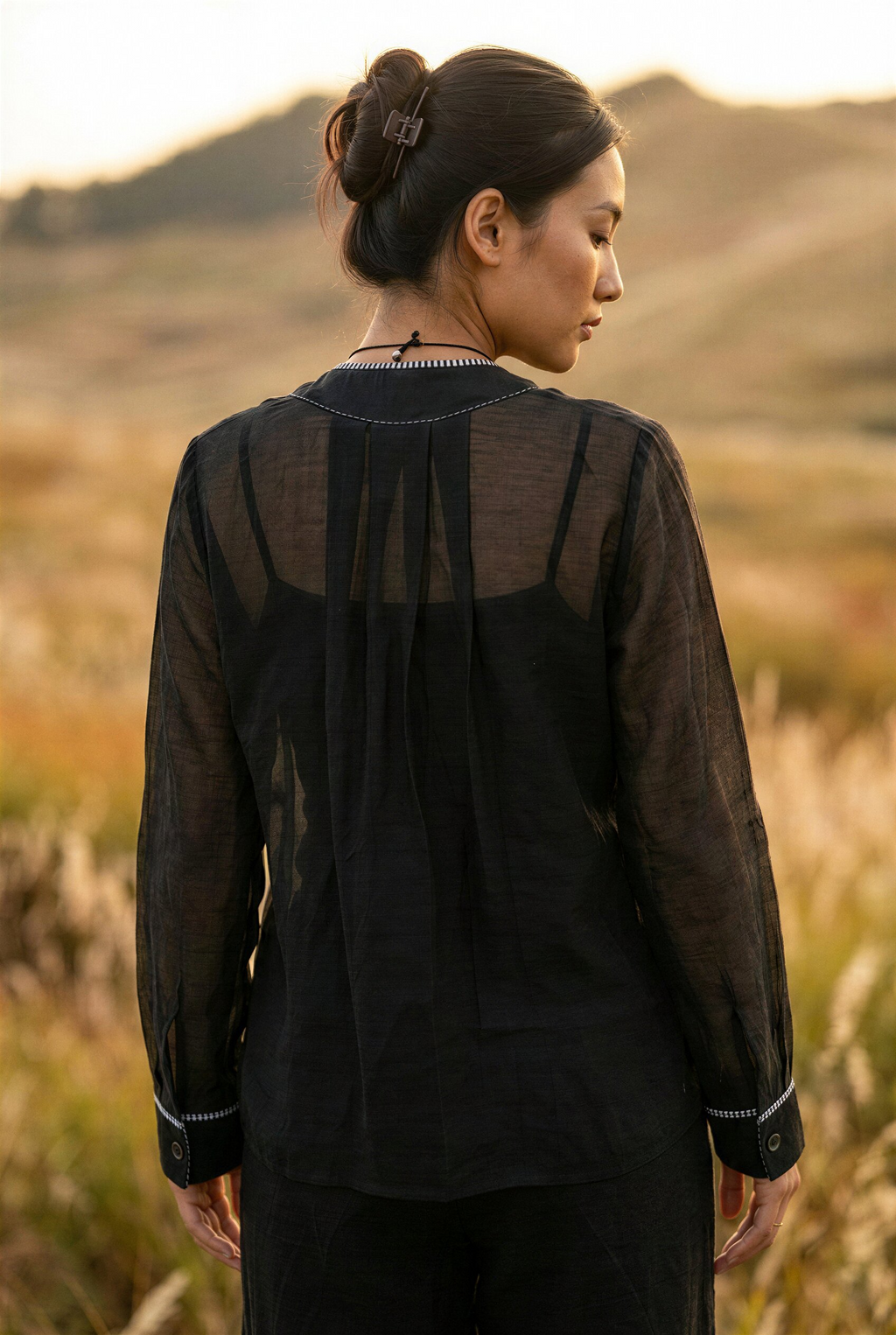 Black, Beige & Grey Striped Embroidered Shirt