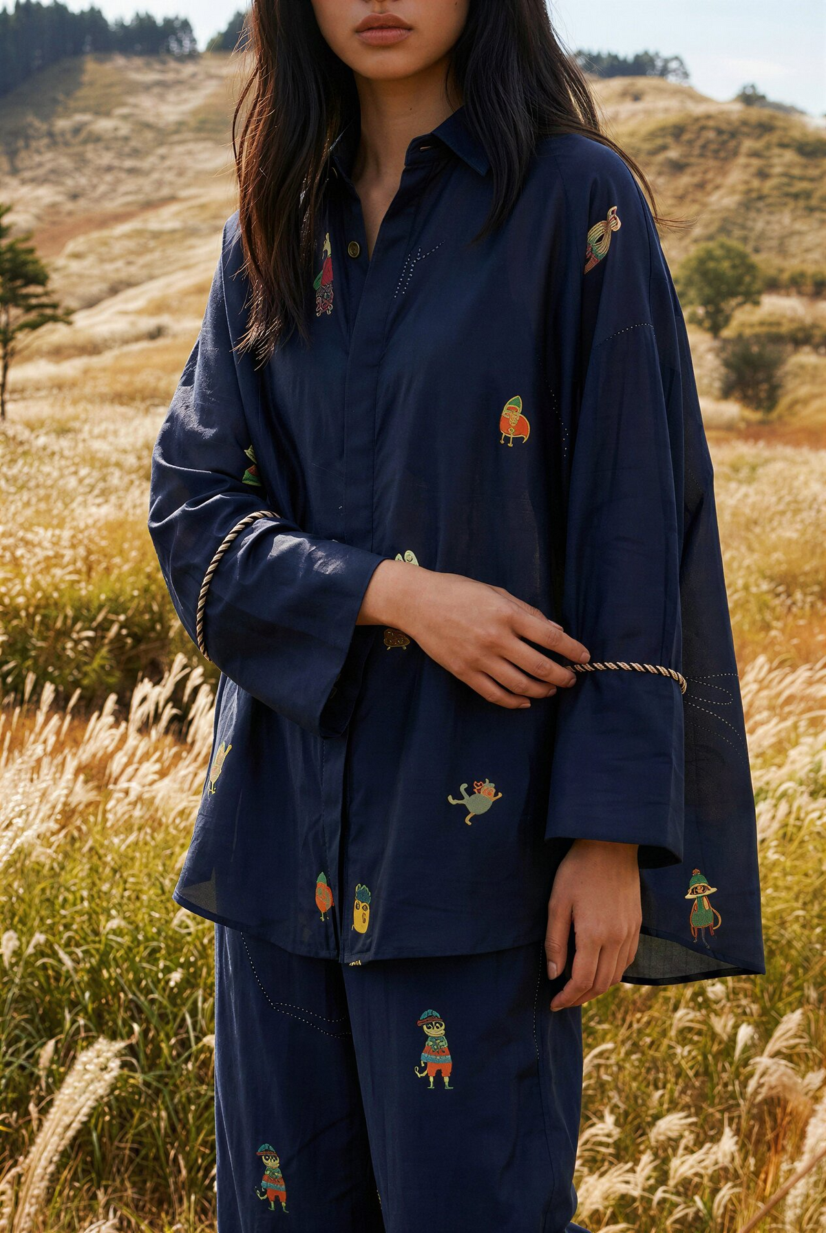 Blue Printed Silk Shirt