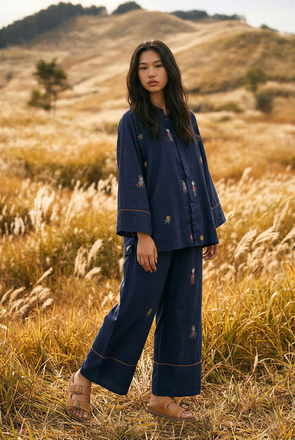 Blue Printed Silk Pants