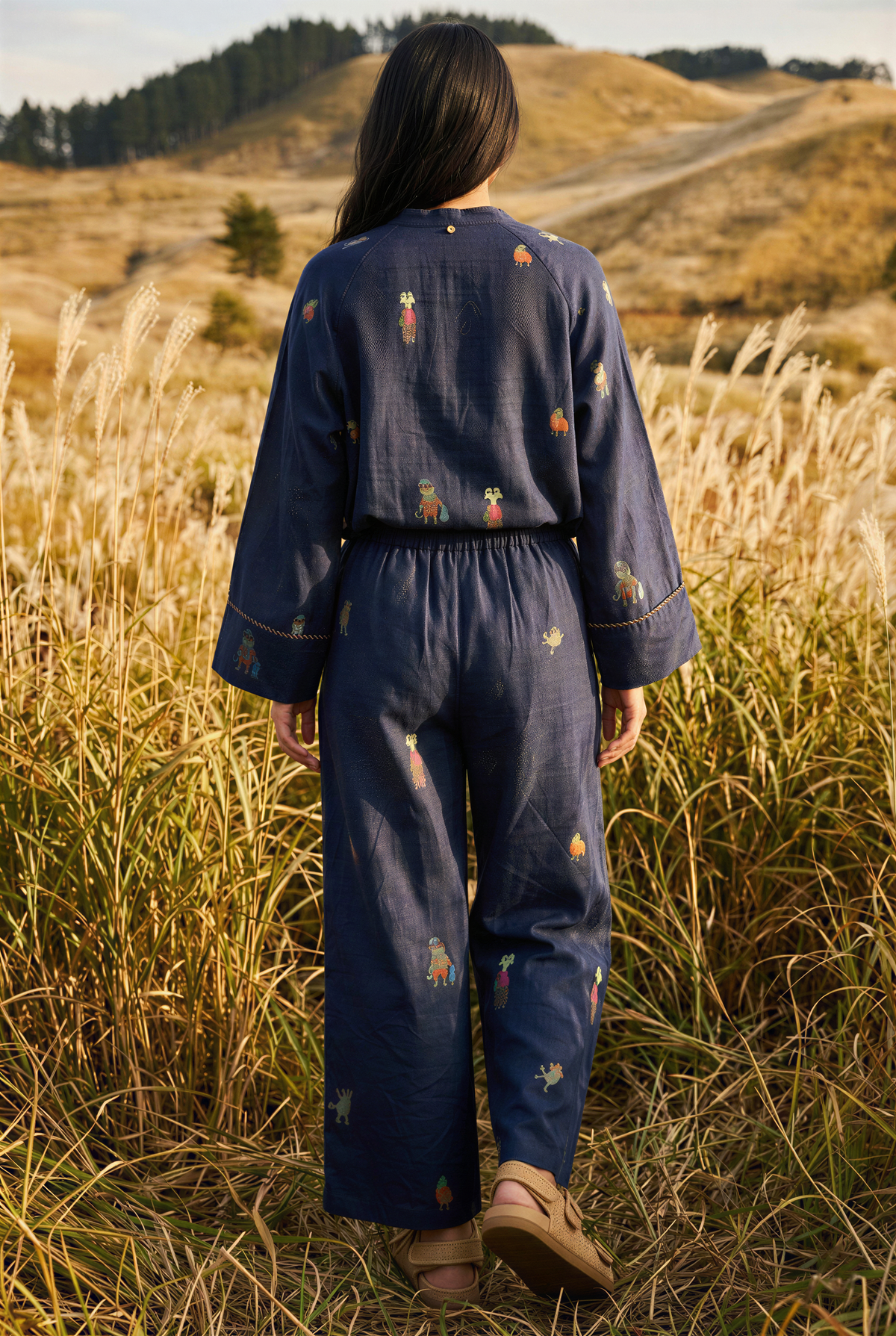 Blue Printed Silk Pants