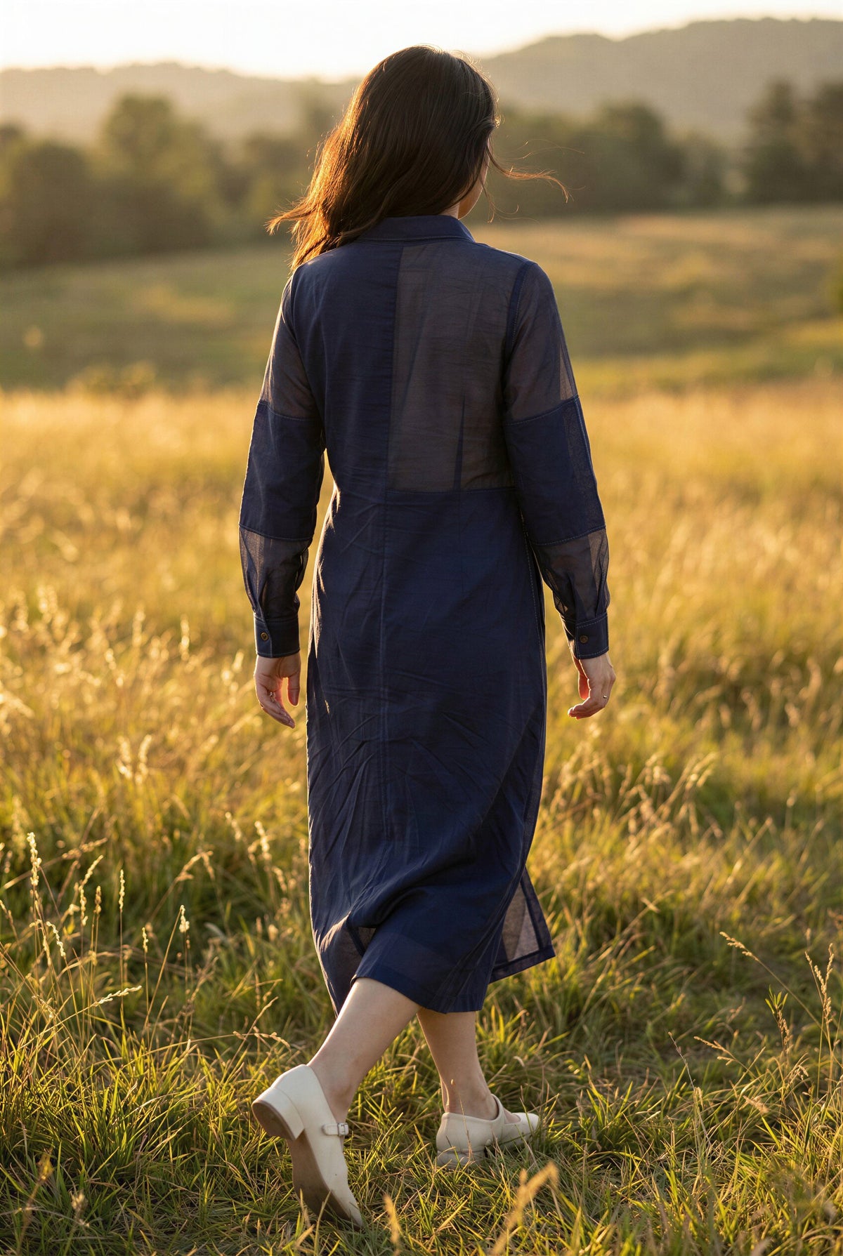 Blue Silk Shirt Dress