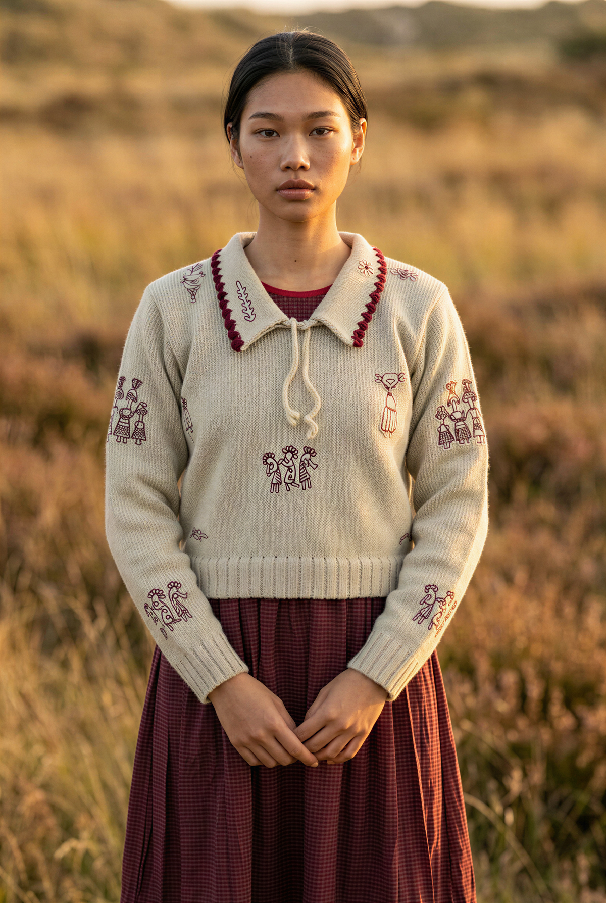 Beige Embroidered Appliqué Sweater