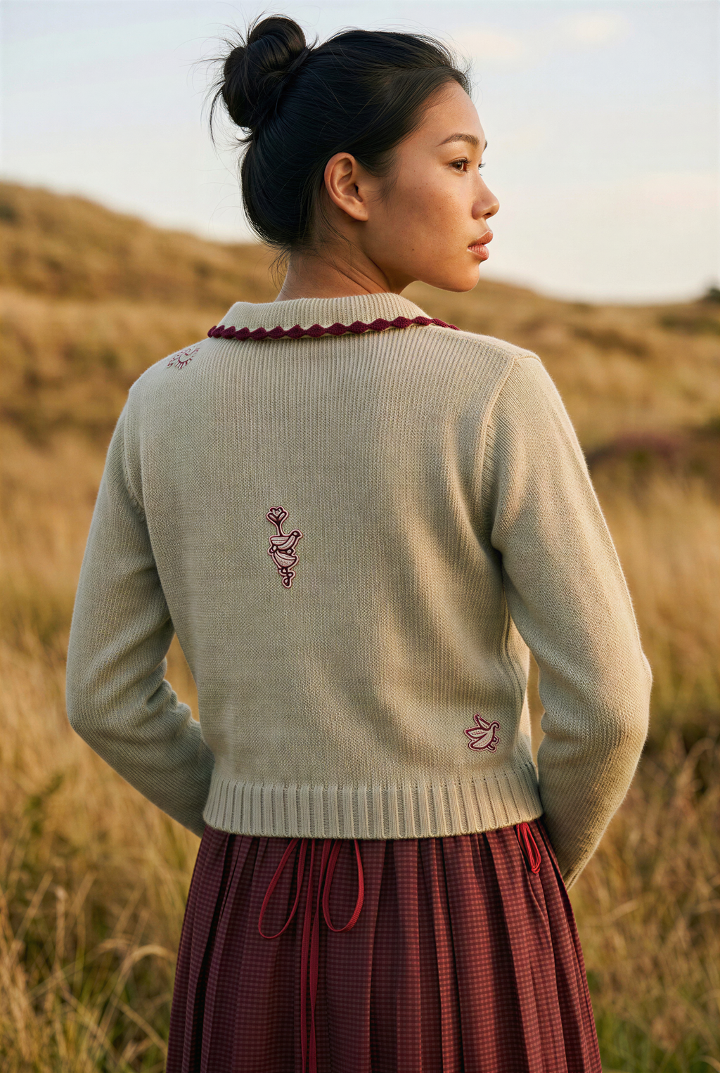 Beige Embroidered Appliqué Sweater