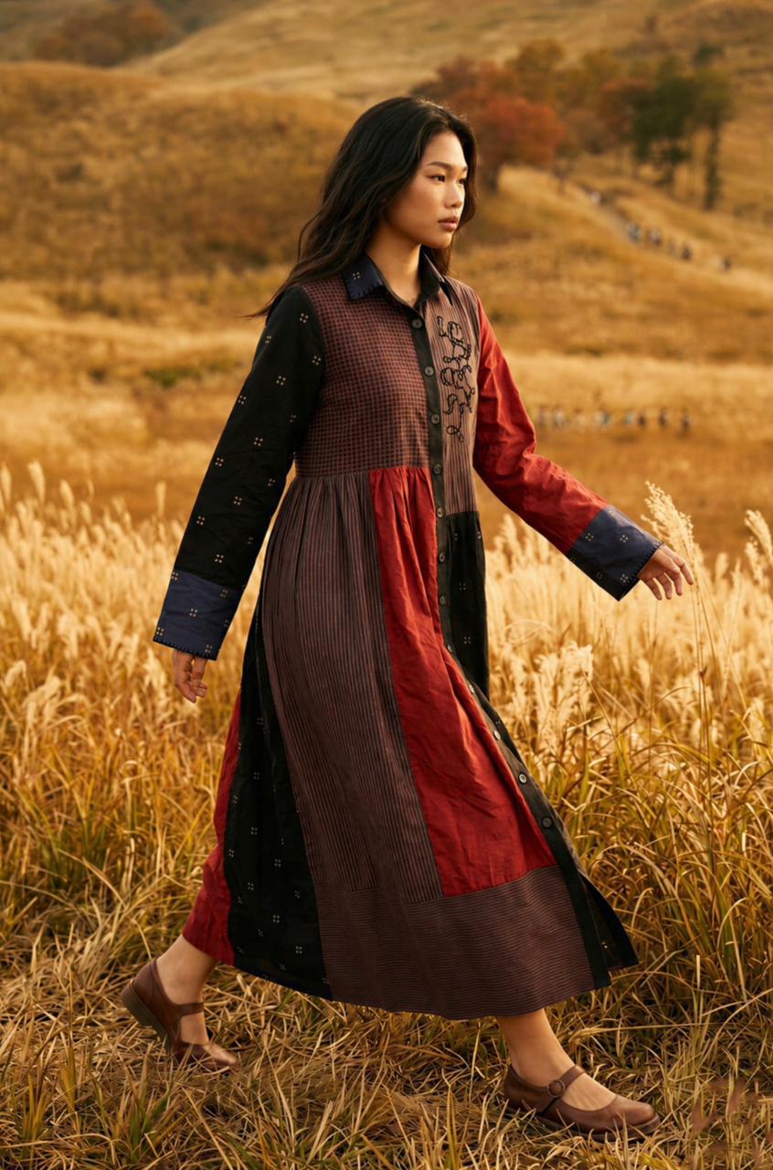 Multicolor Printed Bamboo-Cotton Shirt Dress