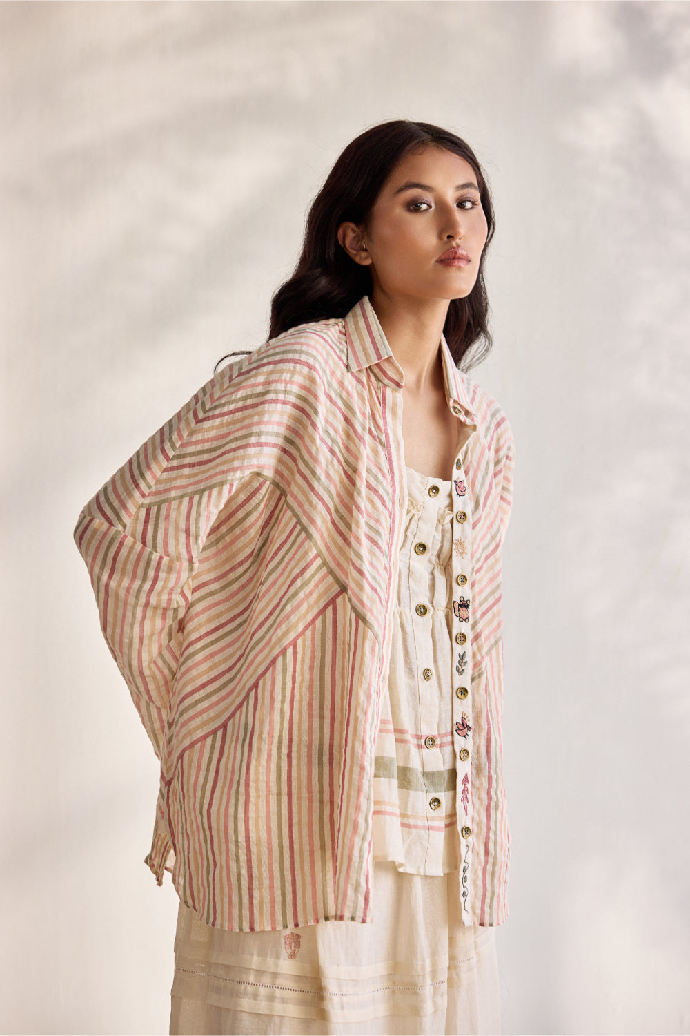 Candy striped woven embroidered over shirt