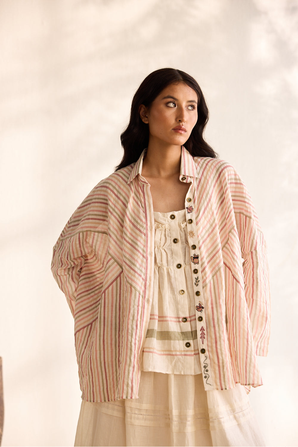 Candy striped woven embroidered over shirt