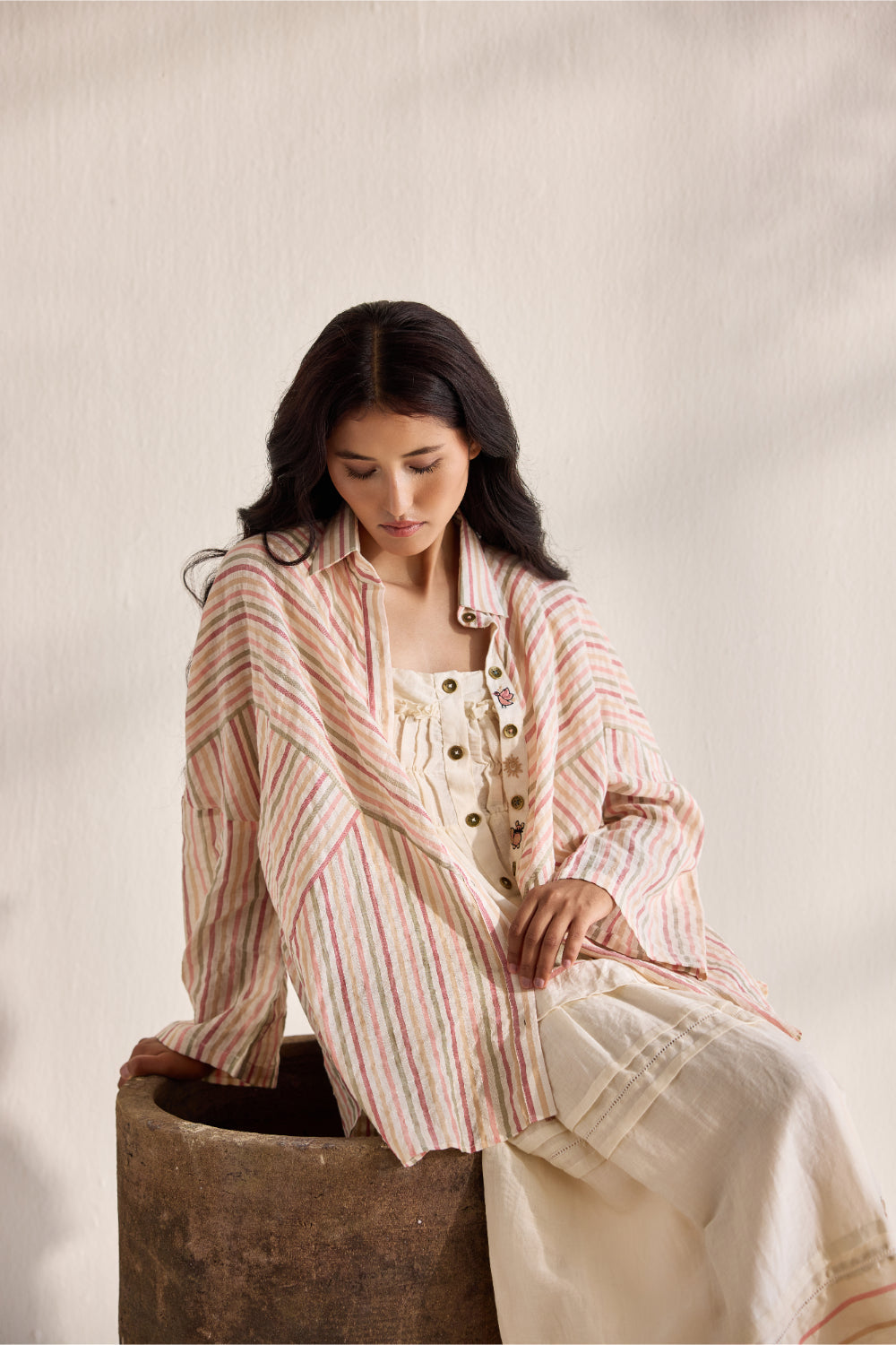 Candy striped woven embroidered over shirt