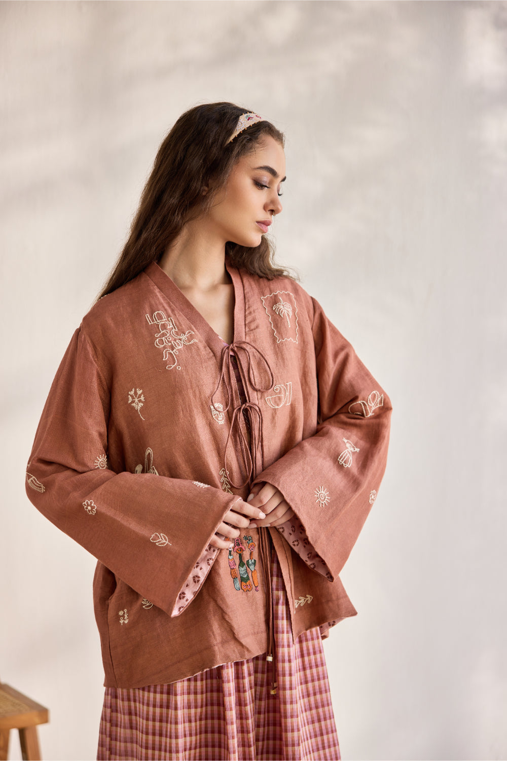 Chai woven linen embroidered kimono summer jacket