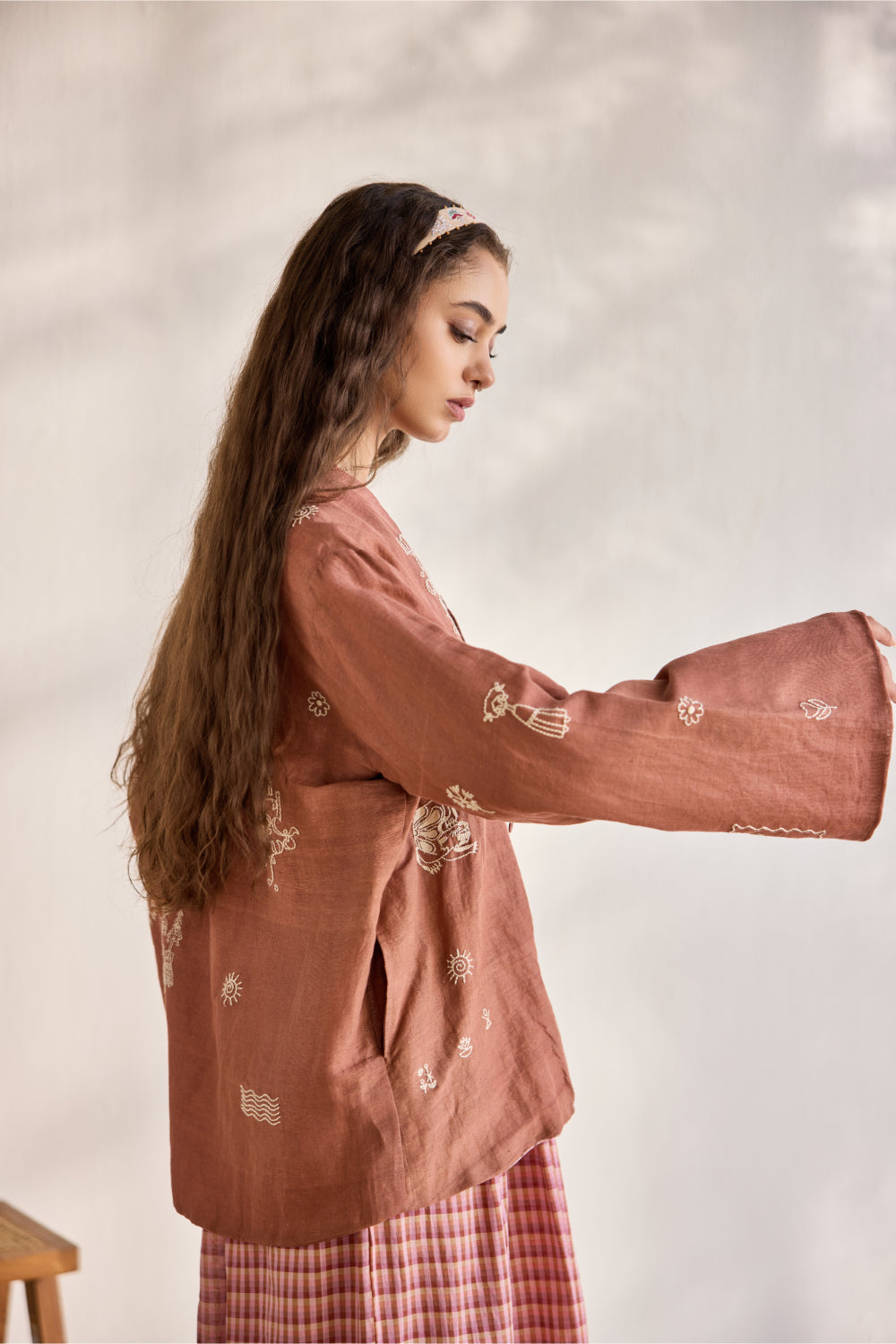 Chai woven linen embroidered kimono summer jacket