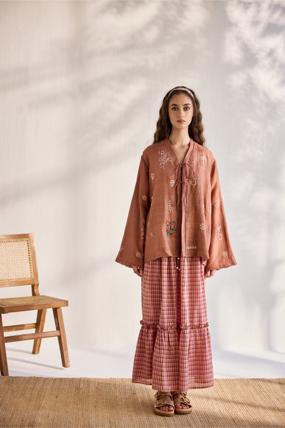 Chai woven linen embroidered kimono summer jacket