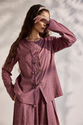 Blue woven Nagpur checks relaxed top with embroidery