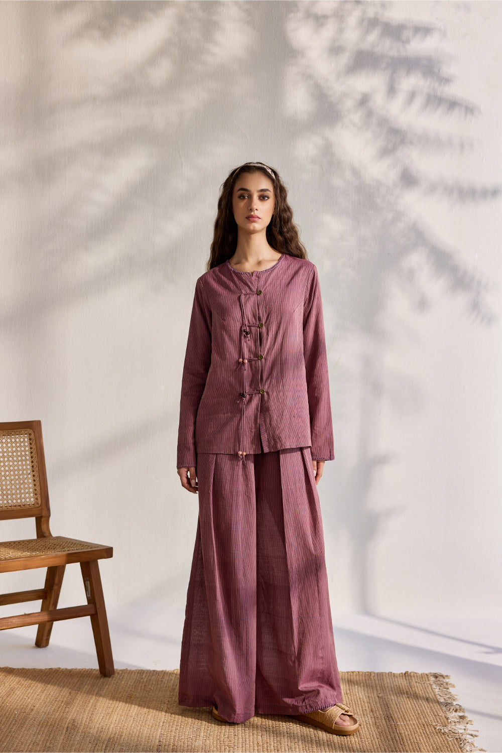 Blue woven Nagpur checks relaxed top with embroidery
