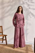 Blue woven Nagpur checks pleated pants with embroidery