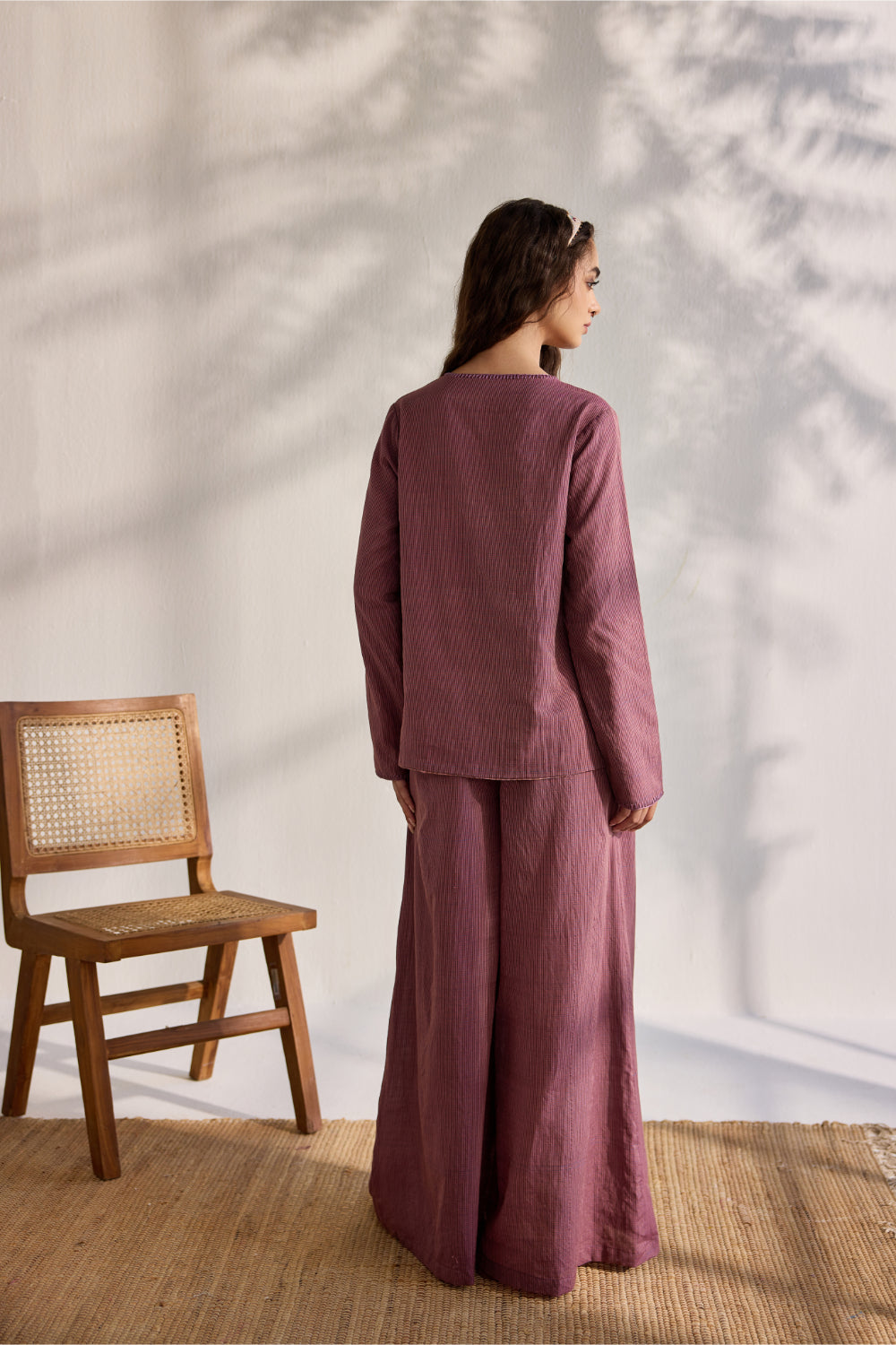 Blue woven Nagpur checks pleated pants with embroidery