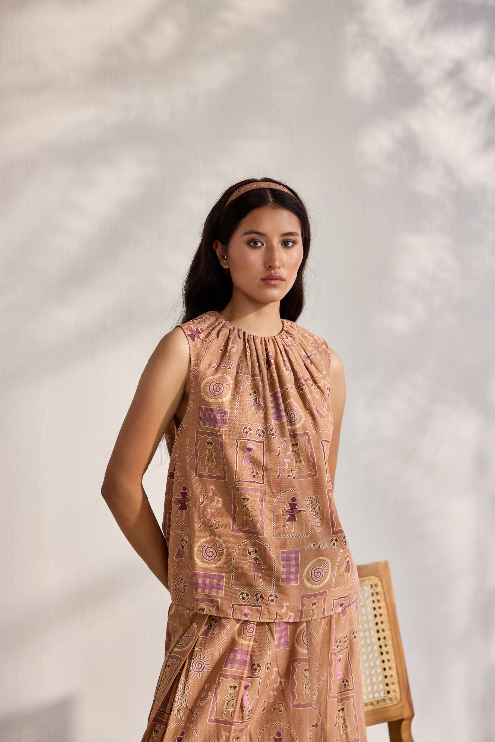 Chai bamboo cotton Warli printed top