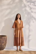 Chai Nagpur checks woven color blocked pleated and embroidered dress