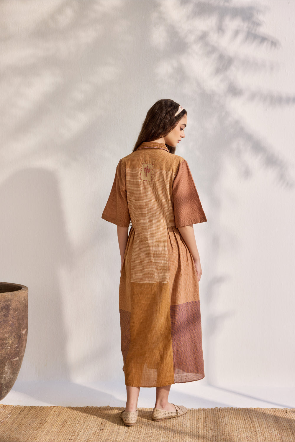 Chai Nagpur checks woven color blocked pleated and embroidered dress
