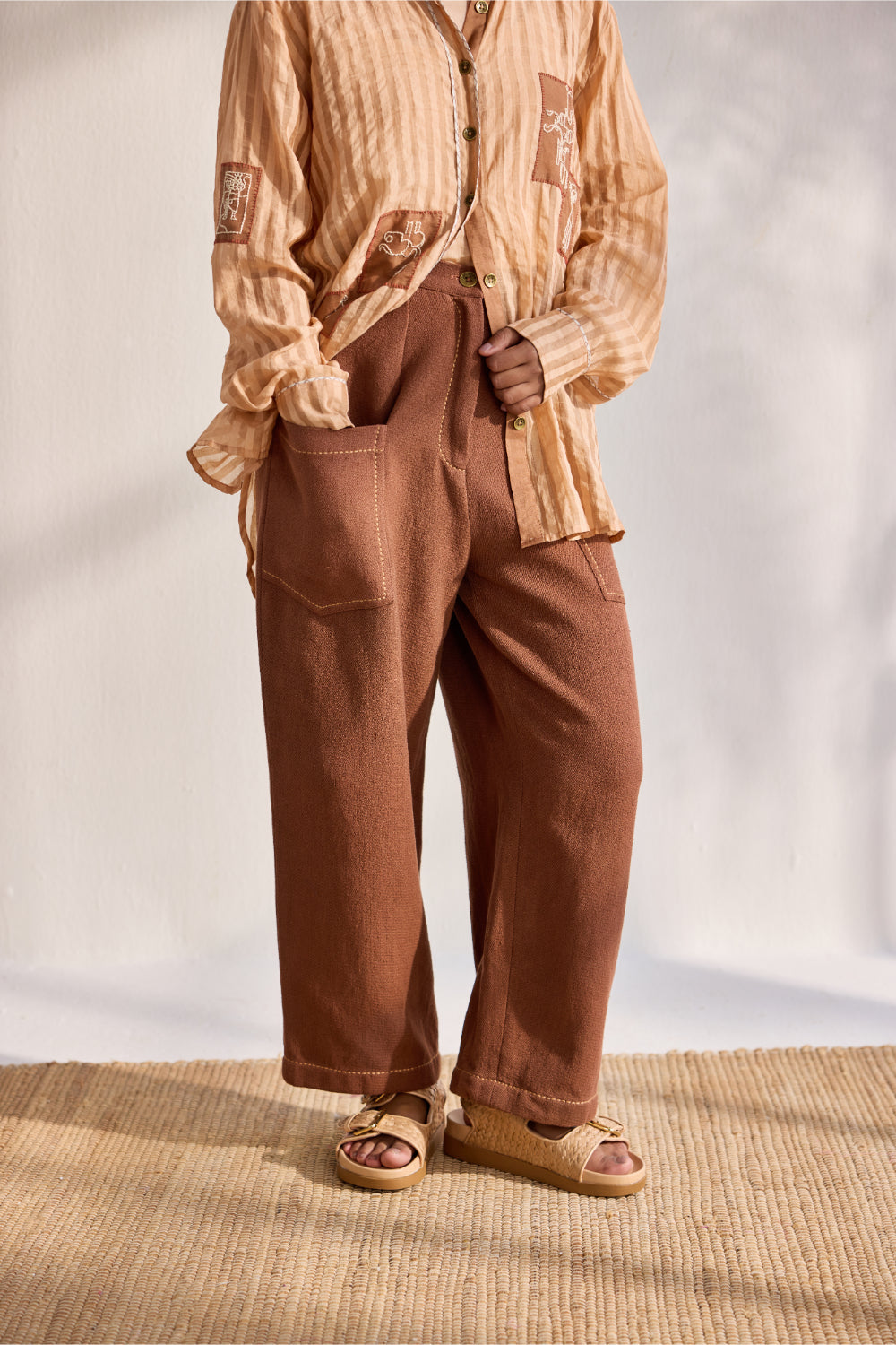 Chai cotton jacquard embroidered crop pants