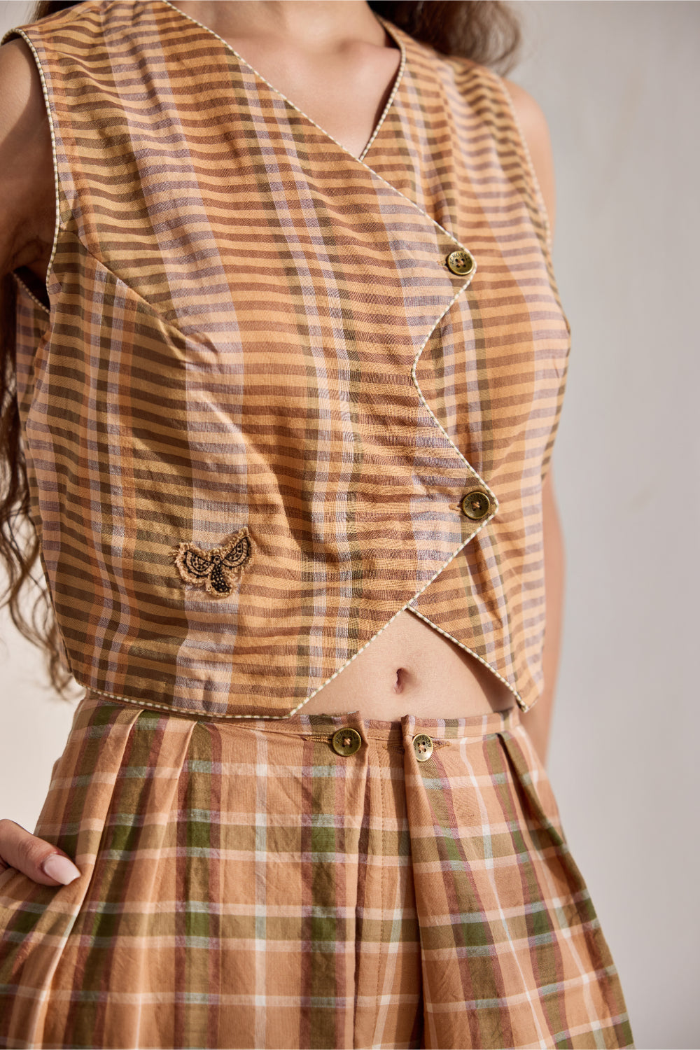 Beige checks waistcoat top