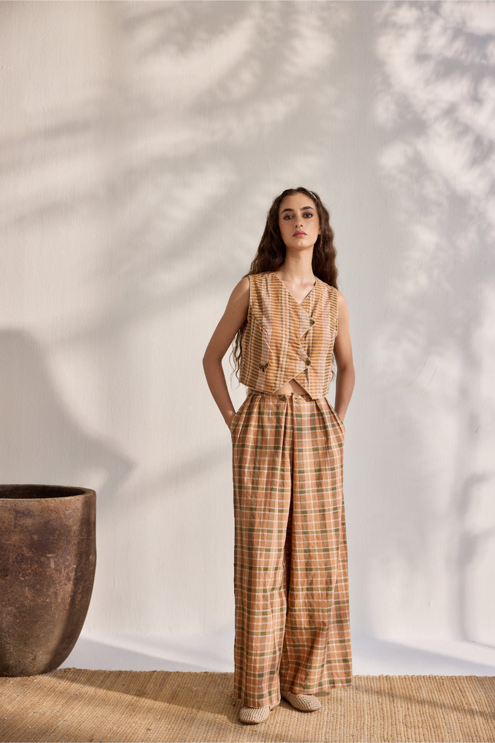 Beige checks waistcoat top