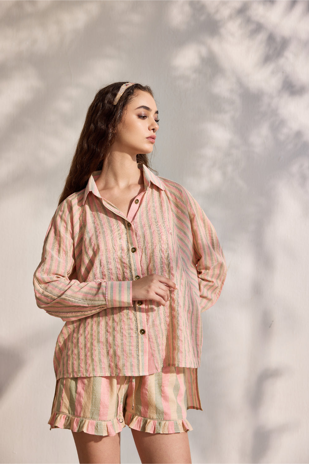 Candy striped woven embroidered oversized shirt