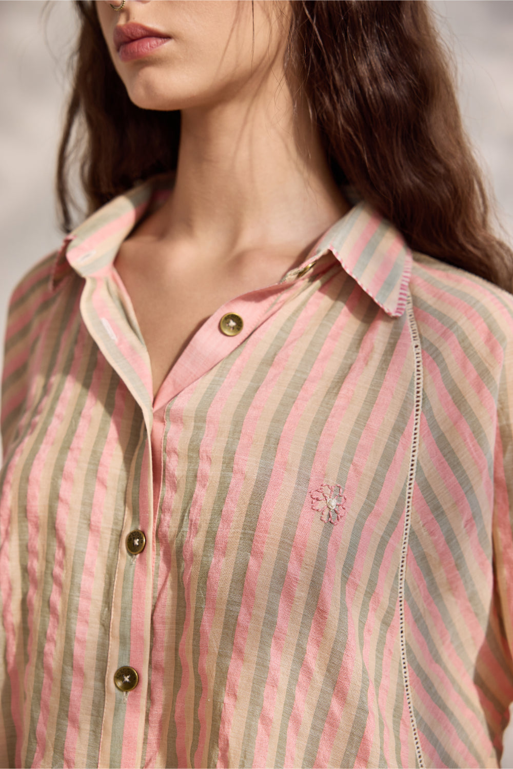 Candy striped woven embroidered oversized shirt