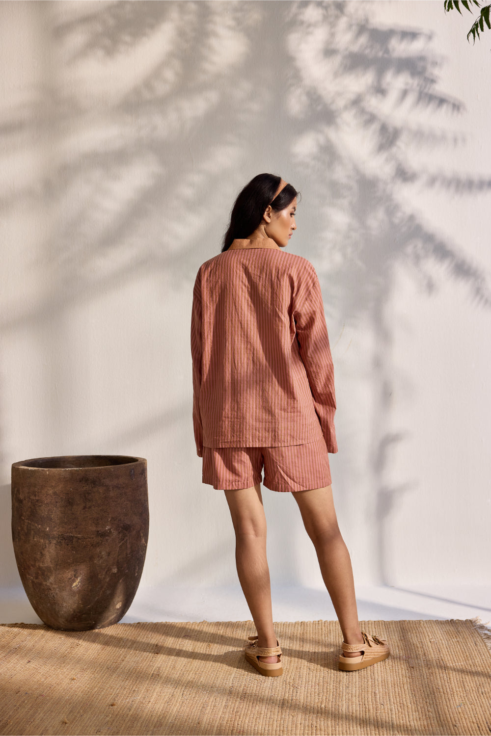 Blush striped woven and embroidered shirt