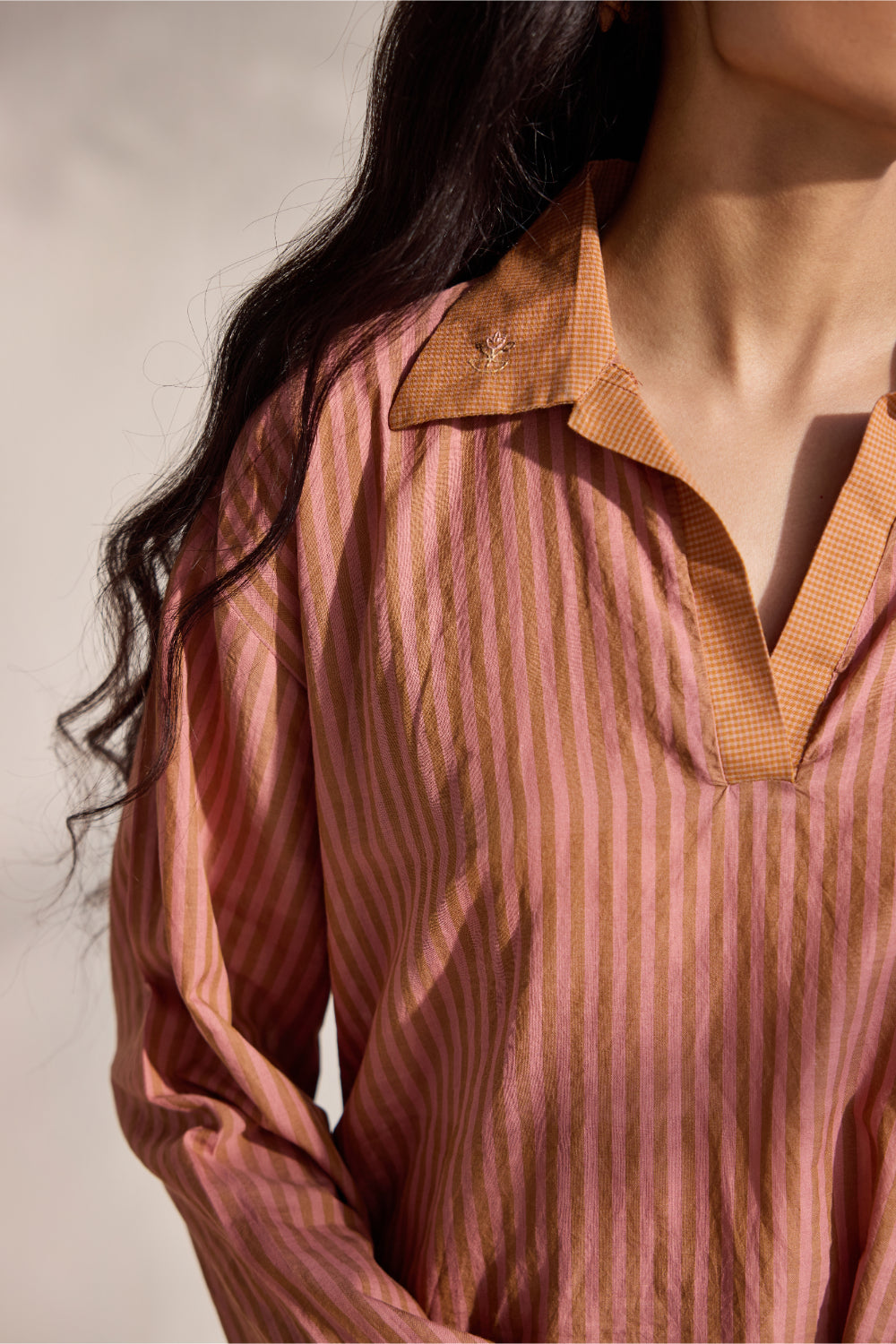 Blush striped woven and embroidered shirt