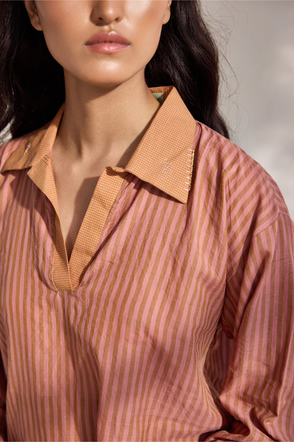 Blush striped woven and embroidered shirt